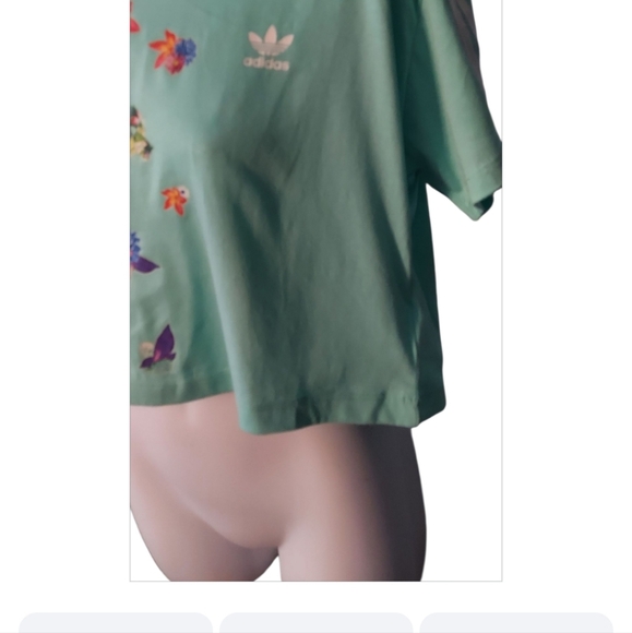 NWT Adidas Seaglass Green Floral Graphic Cropped Tee ~Sz M - Picture 3 of 4